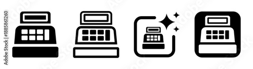 Cashier machine icon for money and retail payment in black with transparent background vector illustration