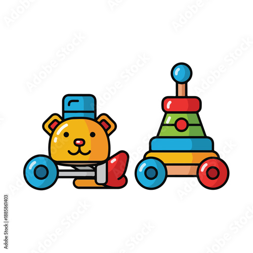 Colorful Cartoon Bear and Toy Stacker.