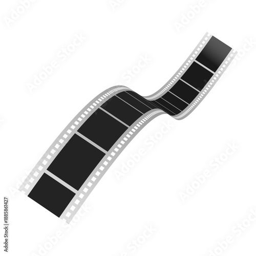 Wavy film strip in perspective. Silver movie reel isolated on white background. Vector illustration