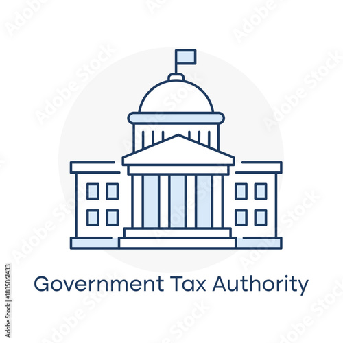 Government tax authority building and public finance institution icon with editable stroke.