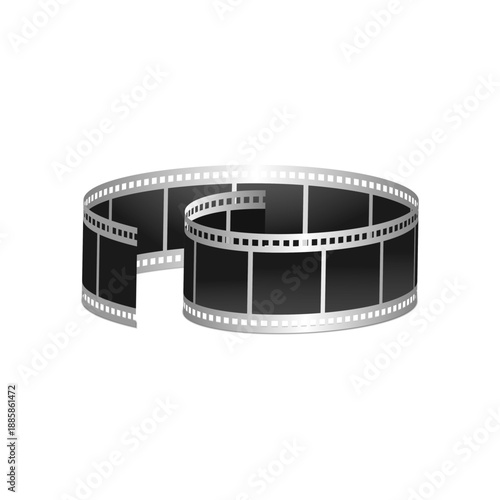 Rolled silver film strip isolated on white background. Vector illustration