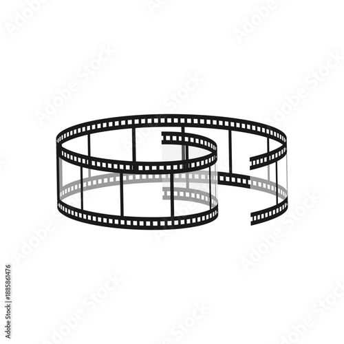 Rolled transparent film strip isolated on white background. Vector illustration