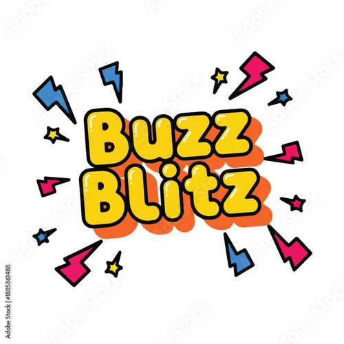 Colorful Cartoon Buzz Blitz Text Illustration.