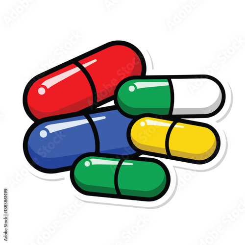 Colorful Cartoon Capsules Stacked Together.