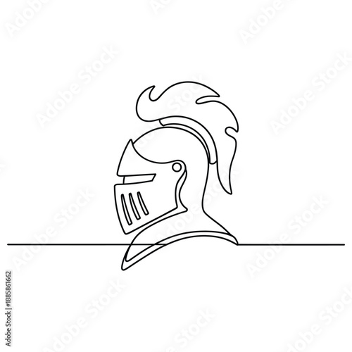 Single Line Drawing Of A Medieval Knight s Helmet In Continuous Style