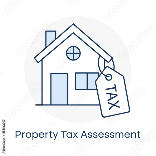 Property tax assessment and real estate taxation document icon with editable stroke.