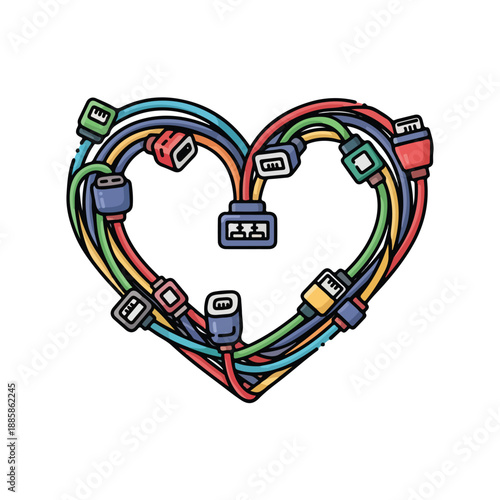 Colorful Ethernet Cables Forming Heart Shape.