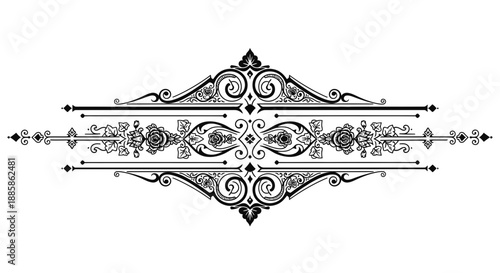 Ornate Flourish Divider with Intricate Scrollwork and Geometric Patterns in Classic Black and White Artistic Design