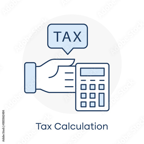 Tax calculation process using calculator and financial planning icon with editable stroke.