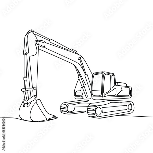 Single Line Drawing Of An Excavator Machinery Construction Equipment Outline