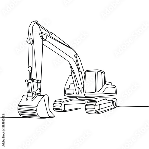Simple Line Drawing Of An Excavator Machine On A White Background