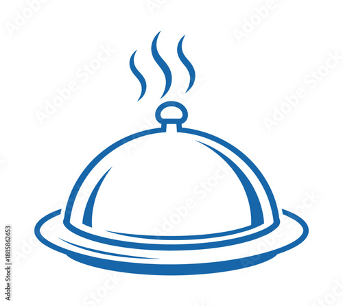 Line art illustration of a serving cloche depicting steam for food service