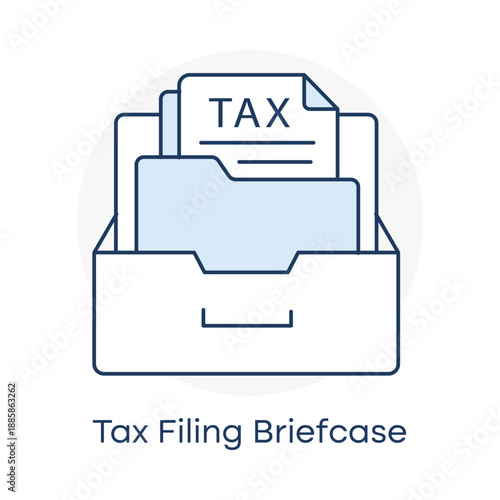 Tax filing briefcase and organized financial documents icon with editable stroke.