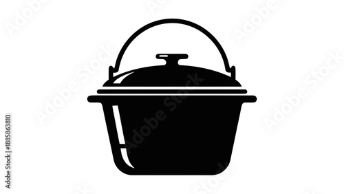 Vector illustration of a classic cooking pot with lid and handle, on transparent background for culinary designs