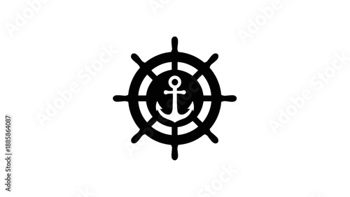 Vector illustration of a nautical maritime concept, ship wheel with anchor symbol, on transparent background