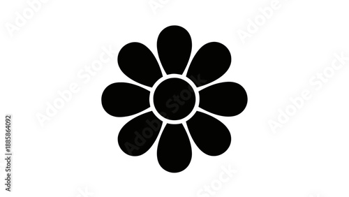 Vector illustration of a simple black silhouette flower icon with eight petals, on transparent background