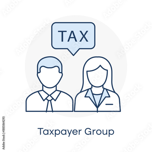 Registered taxpayers group and tax compliance community icon with editable stroke.