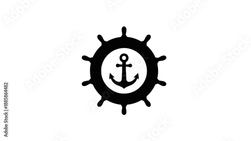 Vector illustration of a ship's steering wheel and anchor marine symbol, on transparent background