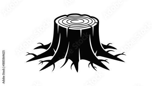 Vector illustration of a weathered tree stump with exposed roots, detailed on transparent background