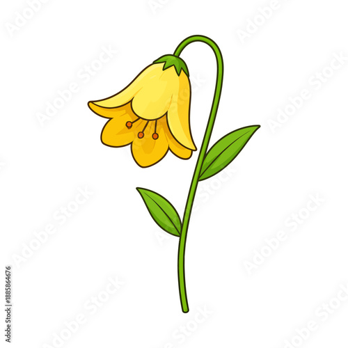 Cartoon illustration of a yellow bellflower depicting its bloom for spring and nature designs