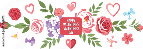 A colorful Valentine's Day graphic with flowers, hearts, and a Happy Valentine's Day message