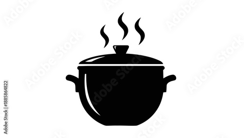 Vector illustration of a steaming cooking pot for kitchen and food preparation on transparent background