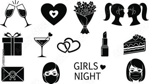 Silhouette icons for girls night out celebration