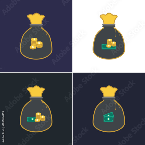 Money Bag with Coins and Banknotes for Savings and Finance Concept