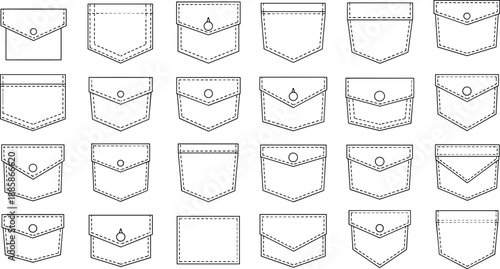 Pocket Designs Clothing Fashion Flat Sketch Templates vector illustration