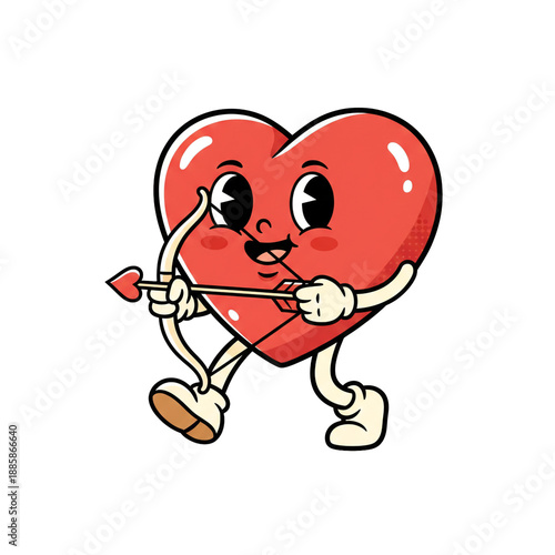 Cute Retro Cupid Heart Illustration. Valentines Day.  Love. Transparent Background.