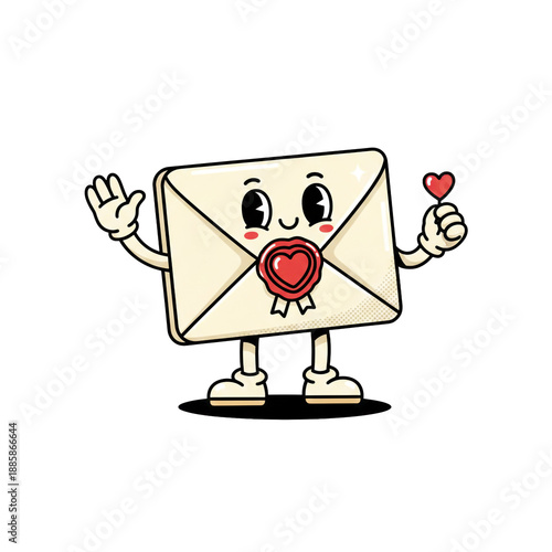 Cute Retro Romantic Envelope Illustration. Valentines Day. Transparent Background.