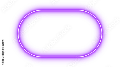 Purple neon glowing capsule shape half rounded decorative oval frame design element. Bright futuristic luminous empty center border and vibrant shining light effect. Vector illustration.