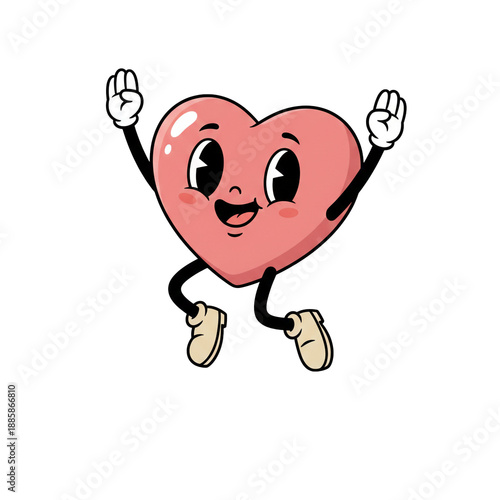 Cute Retro Heart Jumping Illustration. Valentines Day.  Love. Transparent Background.