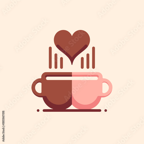 Coffee Cups with Heart Symbol.