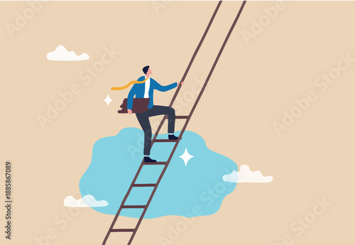 Build ladder of success, develop stair to improve opportunity, career path or job achievement, growth step to progress overcome challenge concept, businessman build ladder of success to climb up.