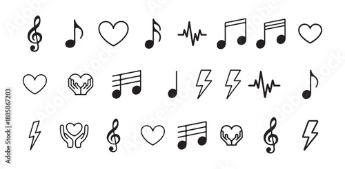 Random musical notes and heart symbols linear pattern for artistic design and creative inspiration