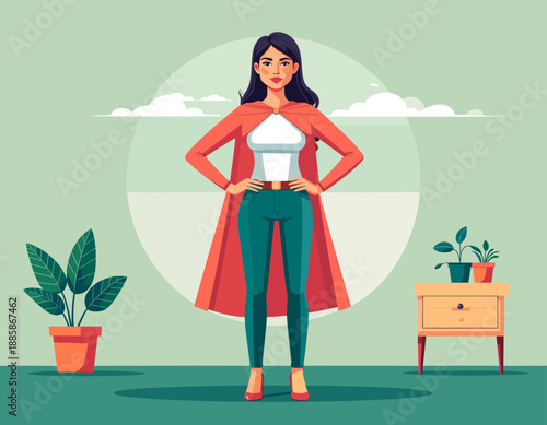 Confident Woman Standing with Hands on Hips.