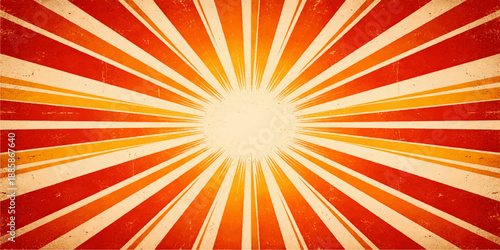 Abstract sunburst vector illustration featuring a bright orange and yellow radial ray pattern with a summer sunrise glow and starburst explosion design for a vibrant background wallpaper

