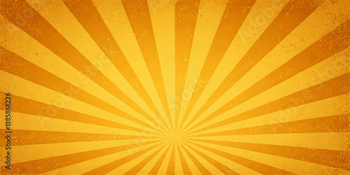 A warm summer sunrise background featuring a yellow and orange sunburst pattern with abstract vector rays and bright sunlight beams for a hot sunny wallpaper design