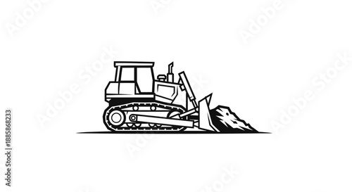 Heavy Bulldozer Pushing Earth and Material, Isolated White Background