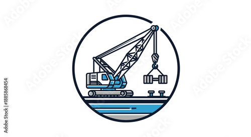 Industrial Port Crane Lifting Heavy Load from Water, Isolated White Background, Maritime Construction
