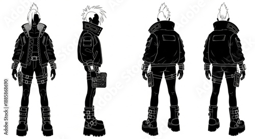 Photos Cyberpunk Male Character Turnaround Sheet – Futuristic Street Outfit Concept