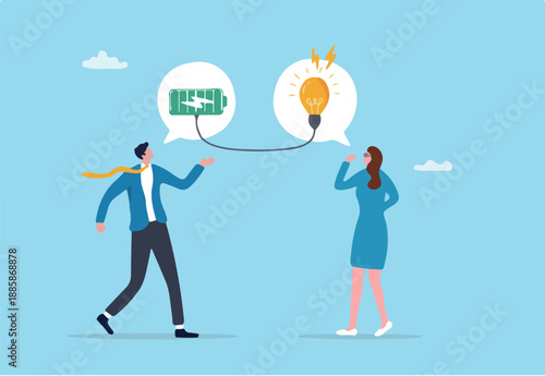 Mentor, advisor to motivate employee or inspiration, training or guidance help personal development to reach success, coaching concept, businessman mentor help employee to get new light bulb idea.