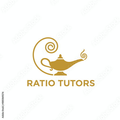 Golden magic lamp with spiral smoke icon for education consulting or private mentoring services branding, featuring the text "RATIO TUTORS"
