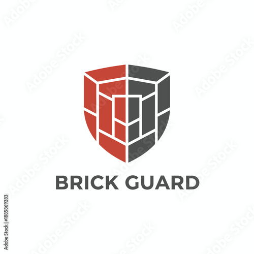 Strong shield icon with brick wall pattern for construction security or building material company branding, featuring the text "BRICK GUARD"