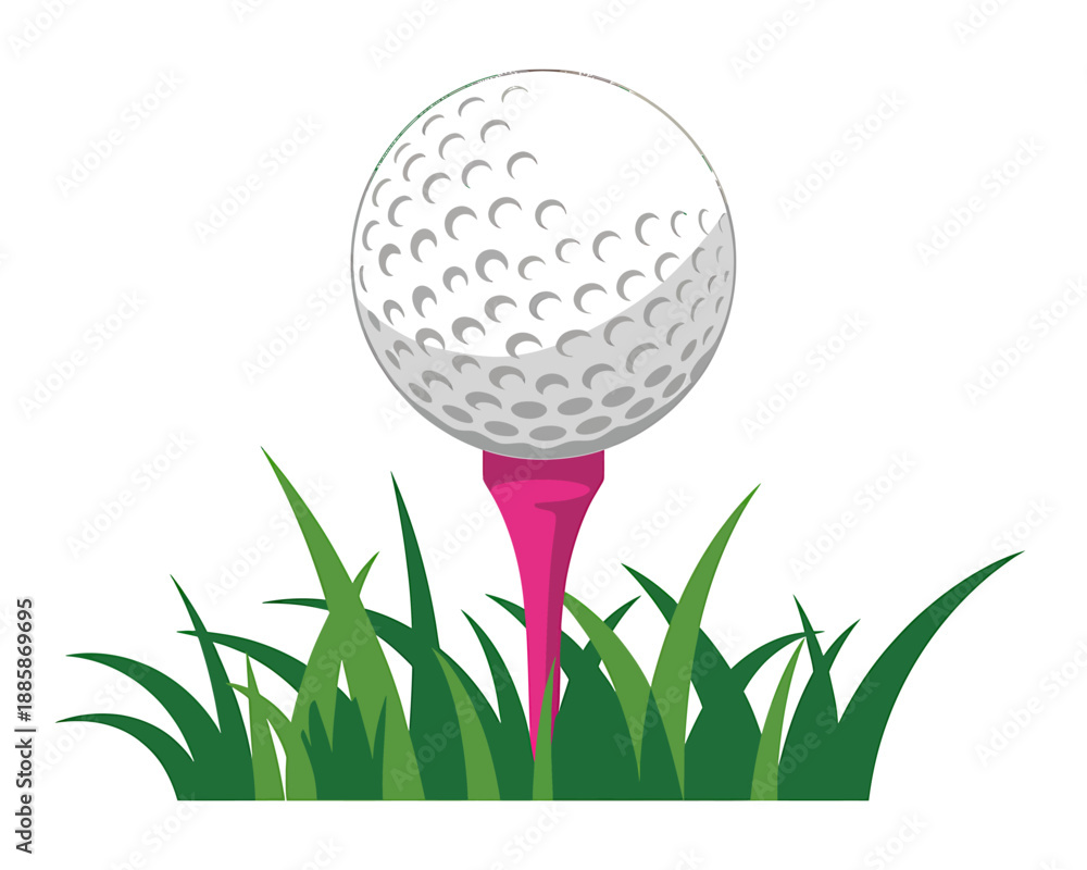 Fototapeta premium Golf Ball on Tee in Grass Sports Equipment Illustration