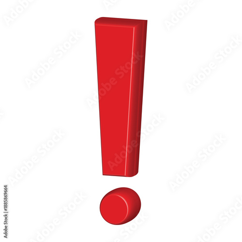 3D Red Exclamation Mark Vector Illustration. Realistic Glossy Warning Symbol Isolated on White Background. Alert, Danger and Caution Icon for Web Error, Stop Notification and Attention UI Design.