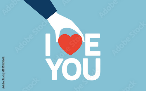 Hand Holding Heart I Love You Message on Blue Background