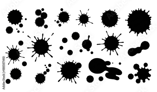 Black ink splashes and organic ink spots vector set isolated on transparent background