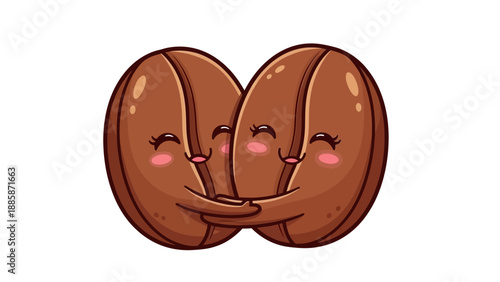 Cute Cartoon Coffee Beans Hugging Each Other